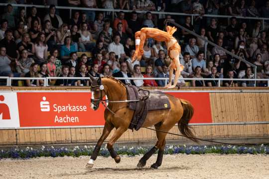 Successful title defense! The photo shows Kathrin Meyer, who secured victory in the Prize of the Sparkasse with the final free test. (Photo: CHIO Aachen/Jasmin Metzner)
