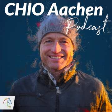 CHIO Aachen Podcast Cover with Michael Jung photo in a painterly style