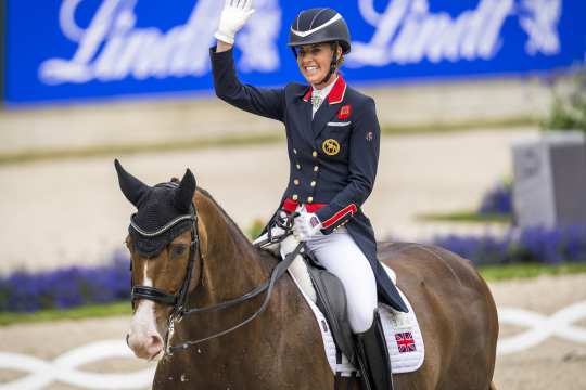 The photo shows Great Britain's Charlotte Dujardin, who came close to success in the Grand Prix Freestyle with her Imhotep in 2023 and was able to immortalise herself on the legendary winner's board in 2014. (Photo: CHIO Aachen/Arnd Bronkhorst).