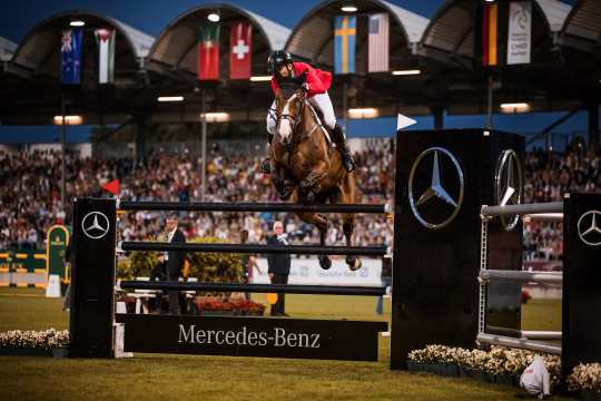 The photo shows a scene from the Mercedes-Benz Nations' Cup at the CHIO Aachen 2023. Photo: Franziska Sack